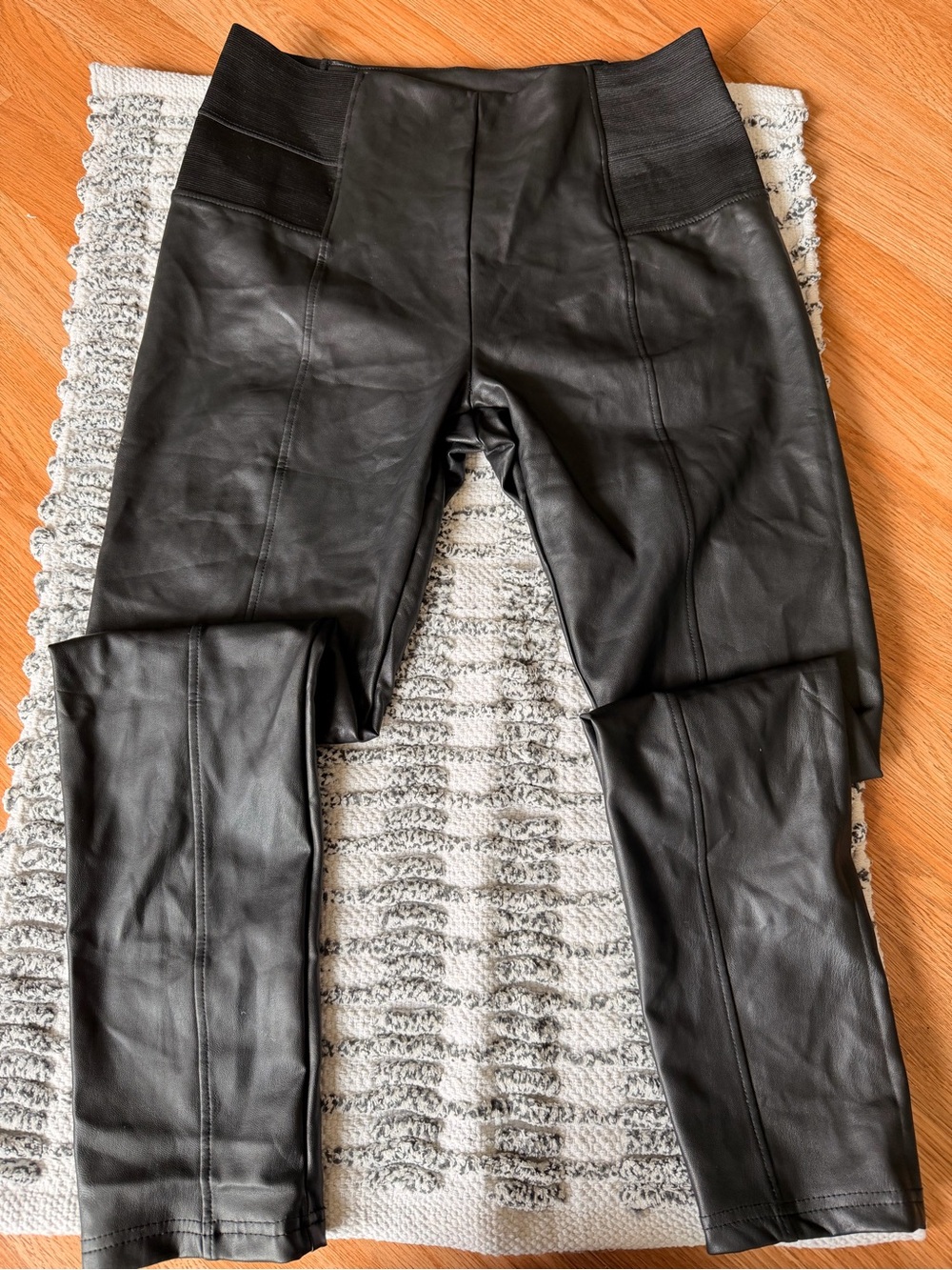 High-Rise Black Faux Leather Leggings with Stretch Waistband - Picture 1 of 6
